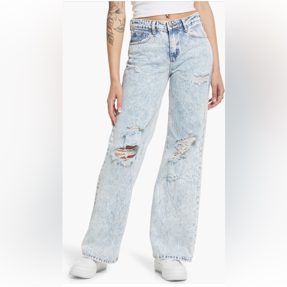 BP Acid wash bleached denim wide leg high waisted jeans - Picture 2 of 16